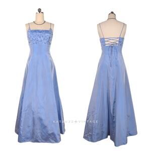Vintage Prom Dress Maxi Gown 10 Blue Corset 90S Fairy Princess Babydoll Empire